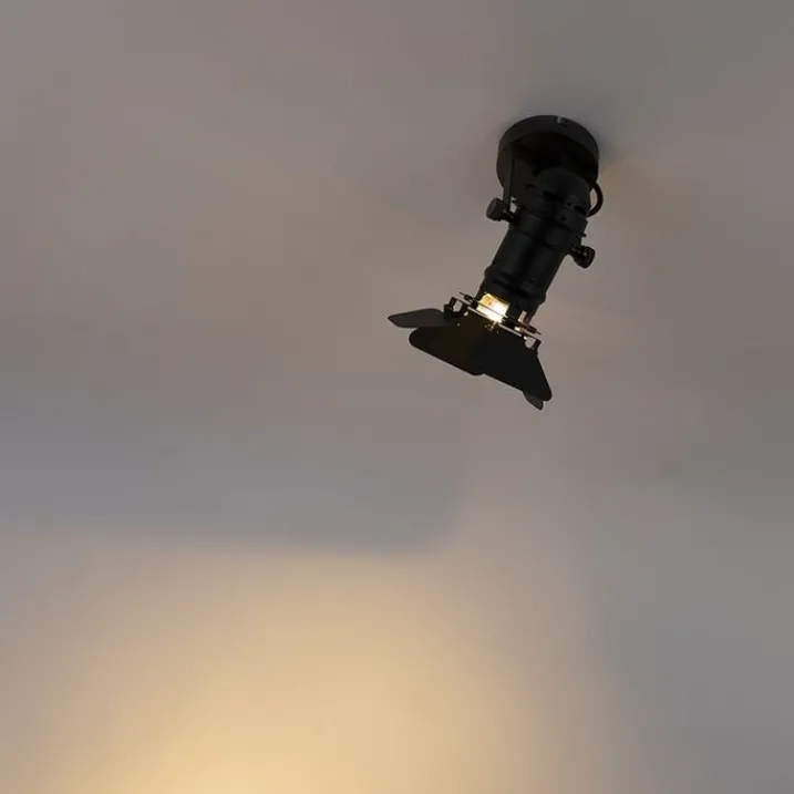 QAZQA Wandstrahler|Deckenstrahler*Industriestudio Spot schwarz GU10 mit Klappen - Film