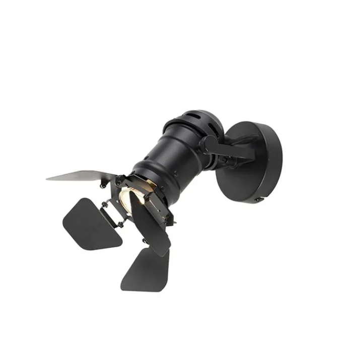 QAZQA Wandstrahler|Deckenstrahler*Industriestudio Spot schwarz GU10 mit Klappen - Film