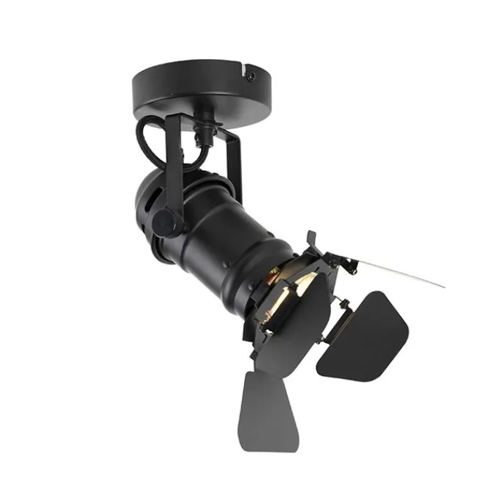 QAZQA Wandstrahler|Deckenstrahler*Industriestudio Spot schwarz GU10 mit Klappen - Film