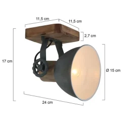 Mexlite Wandstrahler|Deckenstrahler*Industriële plafondspot hout met grijs draai- en kantelbaar - Gearwood