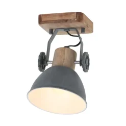 Mexlite Wandstrahler|Deckenstrahler*Industriële plafondspot hout met grijs draai- en kantelbaar - Gearwood