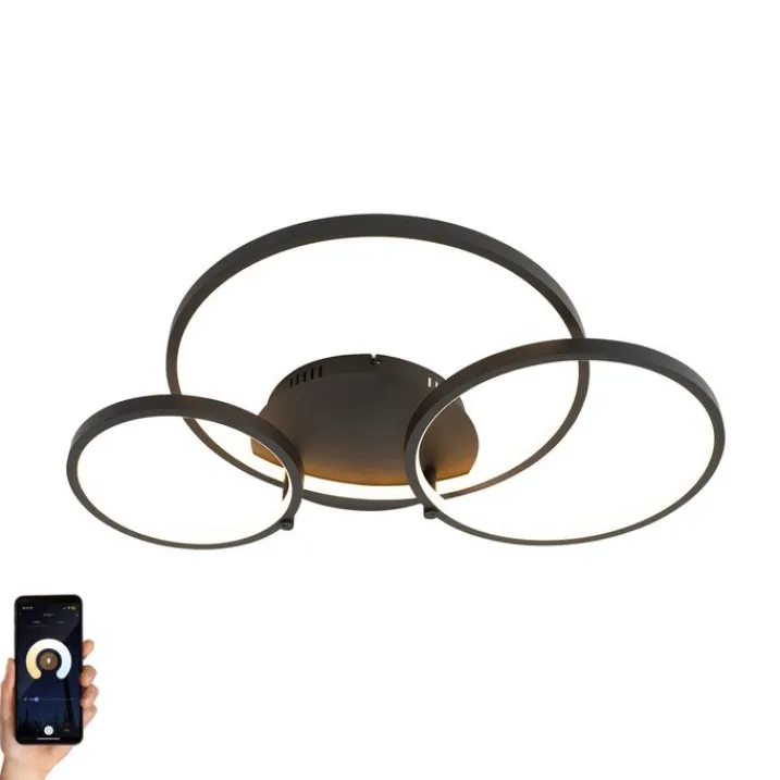 QAZQA Smarte Deckenleuchten|Led-Deckenleuchten*Intelligente Deckenleuchte schwarz 3-flammig mit Fernbedienung - Rondas