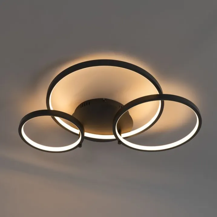 QAZQA Smarte Deckenleuchten|Led-Deckenleuchten*Intelligente Deckenleuchte schwarz 3-flammig mit Fernbedienung - Rondas