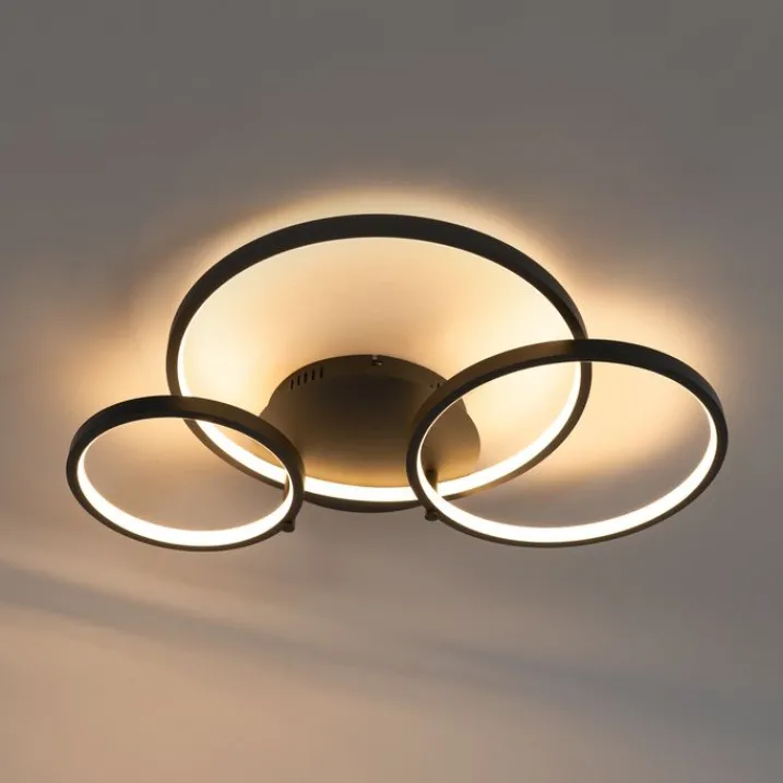 QAZQA Smarte Deckenleuchten|Led-Deckenleuchten*Intelligente Deckenleuchte schwarz 3-flammig mit Fernbedienung - Rondas