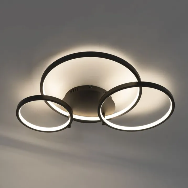 QAZQA Smarte Deckenleuchten|Led-Deckenleuchten*Intelligente Deckenleuchte schwarz 3-flammig mit Fernbedienung - Rondas