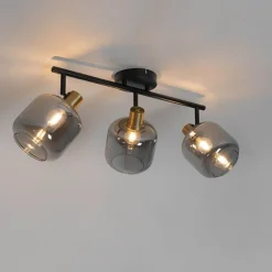 QAZQA Smarte Deckenleuchten|Smarte Spots*Intelligenter Deckenstrahler schwarz mit Rauchglas länglich inkl. 3 Wifi P45 - Zuzanna