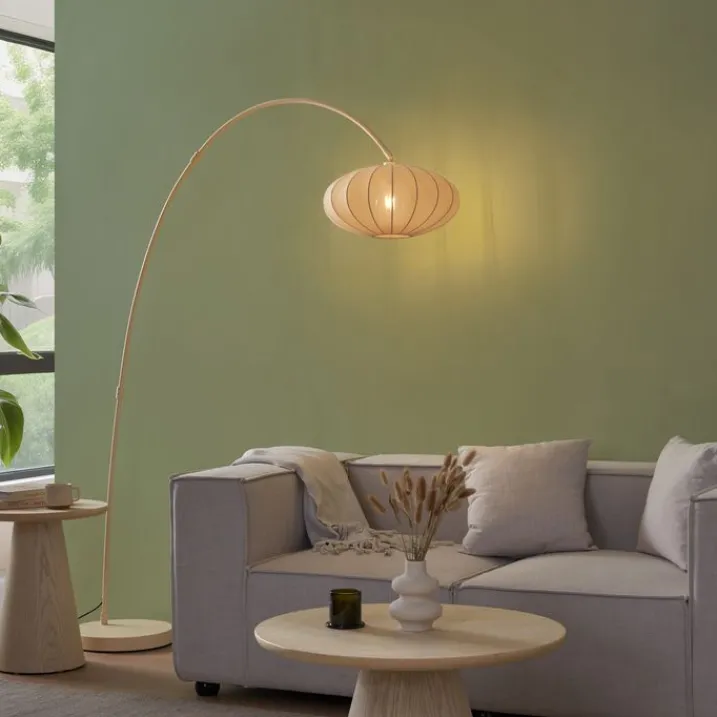QAZQA Esszimmerlampen|Wohnzimmerlampen*Japandi Bogen Stehlampe Beige mit Schirm - Bida