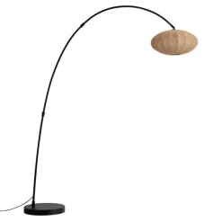 QAZQA Bogenlampen|Stehlampen*Japandi Bogen Stehlampe Schwarz mit braunem Schirm - Bida