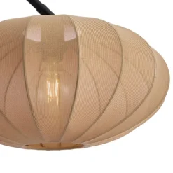 QAZQA Bogenlampen|Stehlampen*Japandi Bogen Stehlampe Schwarz mit braunem Schirm - Bida