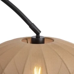 QAZQA Bogenlampen|Stehlampen*Japandi Bogen Stehlampe Schwarz mit braunem Schirm - Bida