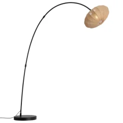 QAZQA Bogenlampen|Stehlampen*Japandi Bogen Stehlampe Schwarz mit braunem Schirm - Bida