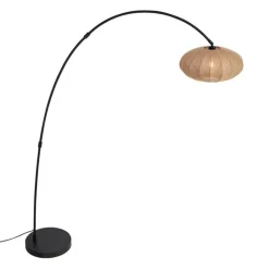 QAZQA Bogenlampen|Stehlampen*Japandi Bogen Stehlampe Schwarz mit braunem Schirm - Bida
