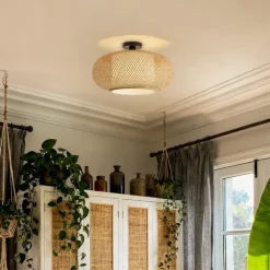 QAZQA Esszimmerlampen|Wohnzimmerlampen*Japandi Deckenleuchte Bambus mit weißer Innenseite - Liva