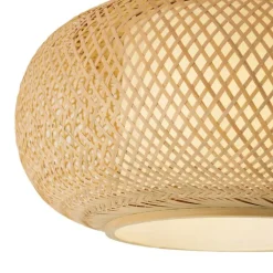 QAZQA Esszimmerlampen|Wohnzimmerlampen*Japandi Deckenleuchte Bambus mit weißer Innenseite - Liva