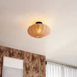 QAZQA Schlafzimmerlampen|Küchenlampen*Japandi Deckenleuchte Braun mit Stoffschirm - Bida