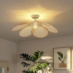 QAZQA Schlafzimmerlampen|Küchenlampen*Japandi Deckenleuchte Creme mit Leinenschirm - Aisha