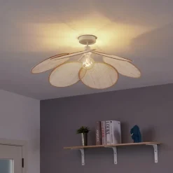 QAZQA Schlafzimmerlampen|Küchenlampen*Japandi Deckenleuchte Creme mit Leinenschirm - Aisha