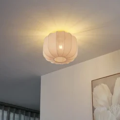 QAZQA Deckenleuchten*Japandi Deckenleuchte Gold mit beigem Schirm - Pluni