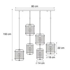QAZQA Pendelleuchten|Esszimmerlampen*Japandi Hängelampe Beige mit Stoffschirmen 6-flammig - Yente