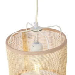 QAZQA Pendelleuchten|Esszimmerlampen*Japandi Hängelampe Beige mit Stoffschirmen 6-flammig - Yente