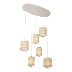 QAZQA Pendelleuchten|Esszimmerlampen*Japandi Hängelampe Beige mit Stoffschirmen 6-flammig - Yente