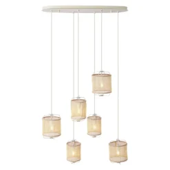 QAZQA Pendelleuchten|Esszimmerlampen*Japandi Hängelampe Beige mit Stoffschirmen 6-flammig - Yente