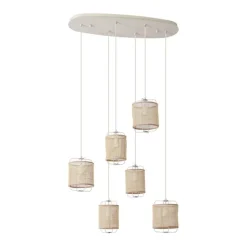 QAZQA Pendelleuchten|Esszimmerlampen*Japandi Hängelampe Beige mit Stoffschirmen 6-flammig - Yente