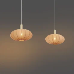 QAZQA Schlafzimmerlampen|Küchenlampen*Japandi Hängelampe Beige mit Stoffschirm 2-flammig - Bida