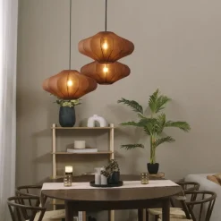 QAZQA Schlafzimmerlampen|Küchenlampen*Japandi Hängelampe braun 50cm 3-flammig - Plu