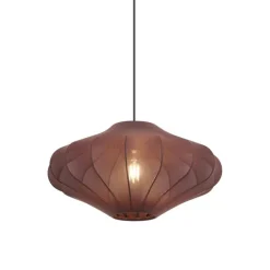 QAZQA Pendelleuchten|Wohnzimmerlampen*Japandi Hängelampe Braun mit Stoffschirm 50cm - Plu