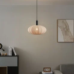 QAZQA Schlafzimmerlampen|Küchenlampen*Japandi Hängelampe Schwarz mit braunem Stoffschirm - Bida