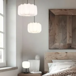 Trio Leuchten Pendelleuchten|Wohnzimmerlampen*Japandi Hängelampe Schwarz mit Weiß 25cm - Madleine