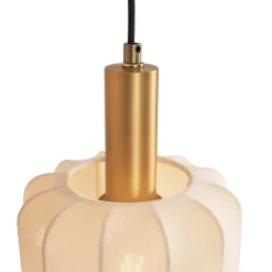 QAZQA Schlafzimmerlampen|Küchenlampen*Japandi Hängelampe Schwarz und Gold mit beigem Schirm 3-flammig - Pluni