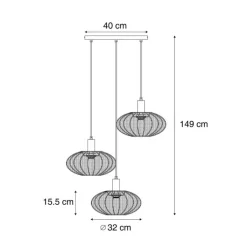 QAZQA Pendelleuchten|Wohnzimmerlampen*Japandi Hängelampe Schwarz mit braunem Stoffschirm 3-flammig - Bida