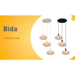 QAZQA Pendelleuchten|Wohnzimmerlampen*Japandi Hängelampe Schwarz mit braunem Stoffschirm 3-flammig - Bida