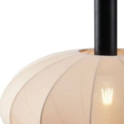 QAZQA Pendelleuchten|Wohnzimmerlampen*Japandi Hängelampe Schwarz mit braunem Stoffschirm 3-flammig - Bida