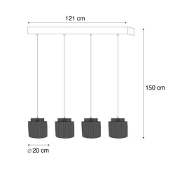 Trio Leuchten Schlafzimmerlampen|Küchenlampen*Japandi Hängelampe schwarz mit braunem Seil 4-flammig - Smilla