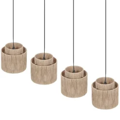 Trio Leuchten Schlafzimmerlampen|Küchenlampen*Japandi Hängelampe schwarz mit braunem Seil 4-flammig - Smilla