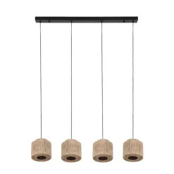 Trio Leuchten Schlafzimmerlampen|Küchenlampen*Japandi Hängelampe schwarz mit braunem Seil 4-flammig - Smilla