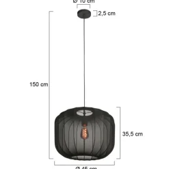 Anne Light & Home Pendelleuchten|Wohnzimmerlampen*Japandi Pendelleuchte Schwarz mit Stoffschirm 45cm - Sable