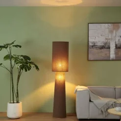 QAZQA Wohnzimmerlampen|Stehlampen*Japandi Stehleuchte brauner Teddy-Stoff 2-flammig - Trompet