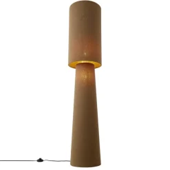 QAZQA Wohnzimmerlampen|Stehlampen*Japandi Stehleuchte brauner Teddy-Stoff 2-flammig - Trompet