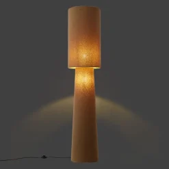 QAZQA Wohnzimmerlampen|Stehlampen*Japandi Stehleuchte brauner Teddy-Stoff 2-flammig - Trompet