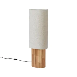 QAZQA Wohnzimmerlampen|Stehlampen*Japandi Stehleuchte Holz mit Leinenschirm 90cm - Lamel