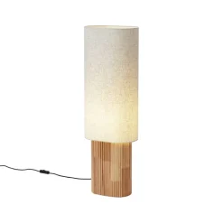 QAZQA Wohnzimmerlampen|Stehlampen*Japandi Stehleuchte Holz mit Leinenschirm 90cm - Lamel