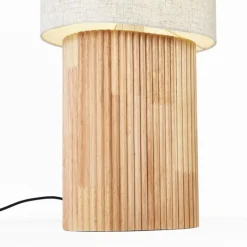 QAZQA Wohnzimmerlampen|Stehlampen*Japandi Stehleuchte Holz mit Leinenschirm 90cm - Lamel