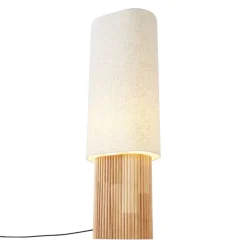 QAZQA Wohnzimmerlampen|Stehlampen*Japandi Stehleuchte Holz mit Leinenschirm 90cm - Lamel