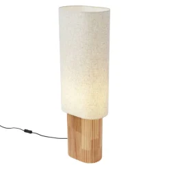 QAZQA Wohnzimmerlampen|Stehlampen*Japandi Stehleuchte Holz mit Leinenschirm 90cm - Lamel