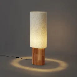 QAZQA Wohnzimmerlampen|Stehlampen*Japandi Stehleuchte Holz mit Leinenschirm 90cm - Lamel