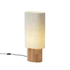 QAZQA Wohnzimmerlampen|Stehlampen*Japandi Stehleuchte Holz mit Leinenschirm 70cm - Lamel